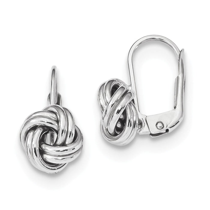 Million Charms 14k White Gold Polished Love Knot Leverback Earrings, 17mm x 9mm