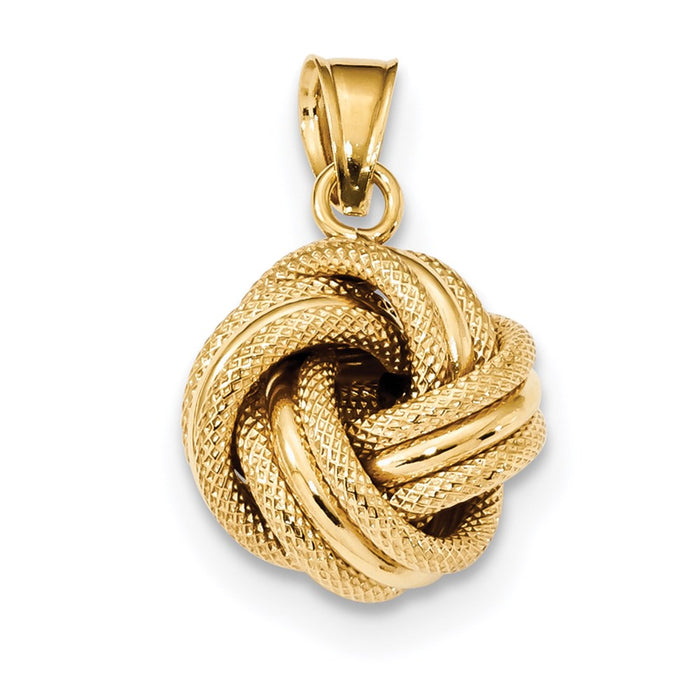 Million Charms 14K Yellow Gold Themed Polished Textured Love Knot Pendant