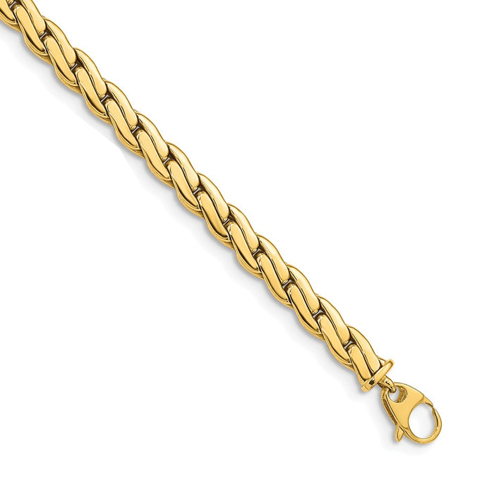 Million Charms 14k Yellow Gold 5.85mm Polished Long Link Half Round Curb Bracelet, Chain Length: 7.5 inches