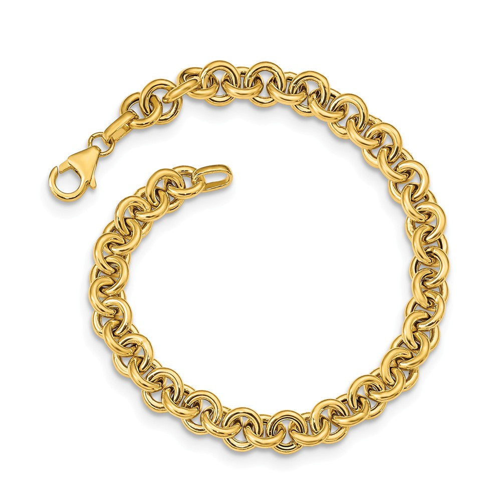 Million Charms 14k Yellow Gold Polished Fancy 6.5mm Rolo Link Bracelet, Chain Length: 7.75 inches