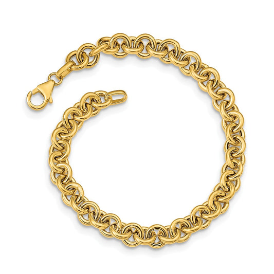 Million Charms 14k Yellow Gold Polished Fancy 6.5mm Rolo Link Bracelet, Chain Length: 7.75 inches