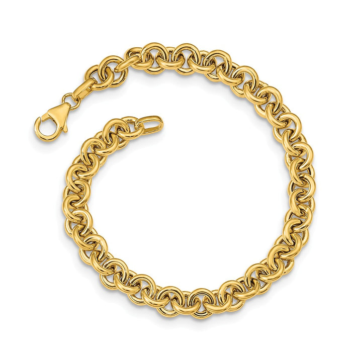 Million Charms 14k Yellow Gold Polished Fancy 6.5mm Rolo Link Bracelet, Chain Length: 7.75 inches