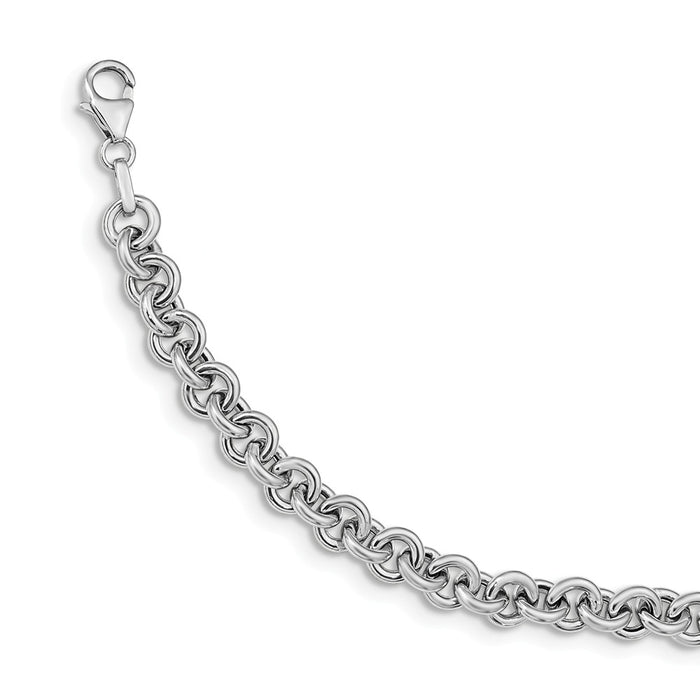 Million Charms 14k White Polished Fancy 6.5mm Rolo Link Bracelet, Chain Length: 7.75 inches