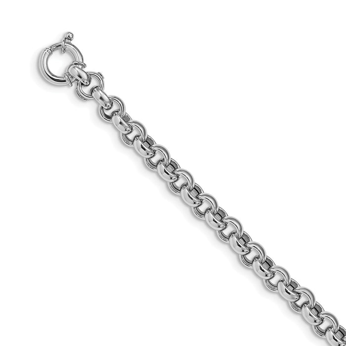 Million Charms 14K White Polished Fancy Rolo Link Bracelet, Chain Length: 7.5 inches