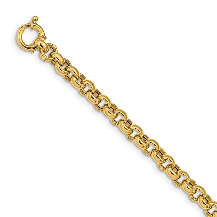 Million Charms 14k Yellow Gold Polished Fancy Rolo Link Bracelet, Chain Length: 7.5 inches