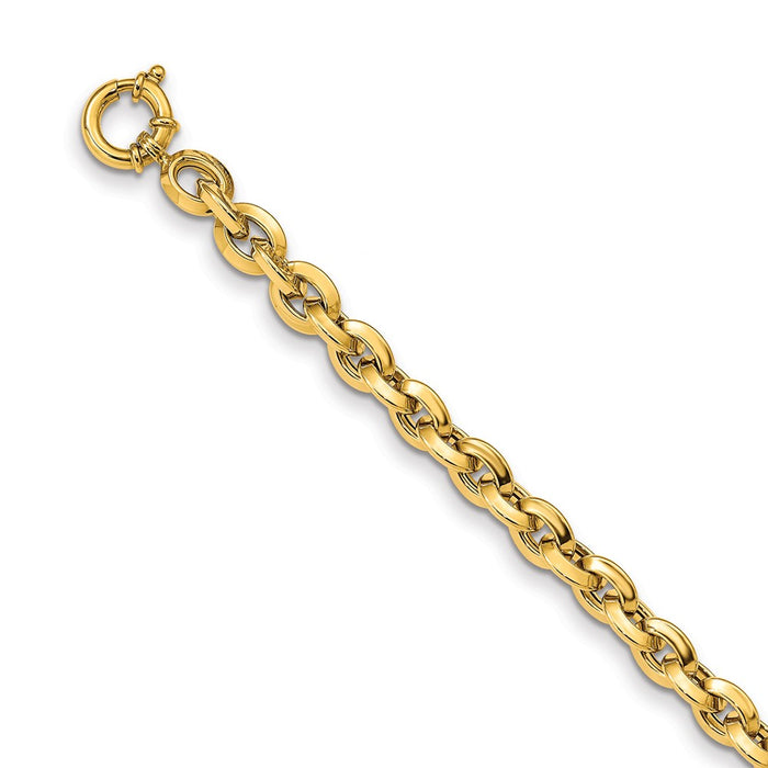 Million Charms 14k Yellow Gold Polished Fancy Knife-edge Rolo Link Bracelet, Chain Length: 8 inches