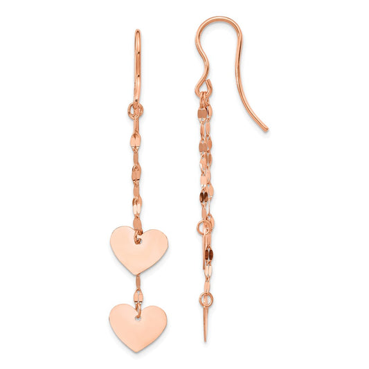 Million Charms 14k Rose Gold Heart Dangle Earrings, 2.25mm x 8.59mm