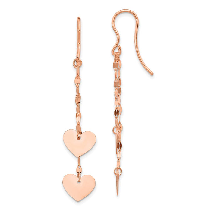 Million Charms 14k Rose Gold Heart Dangle Earrings, 2.25mm x 8.59mm