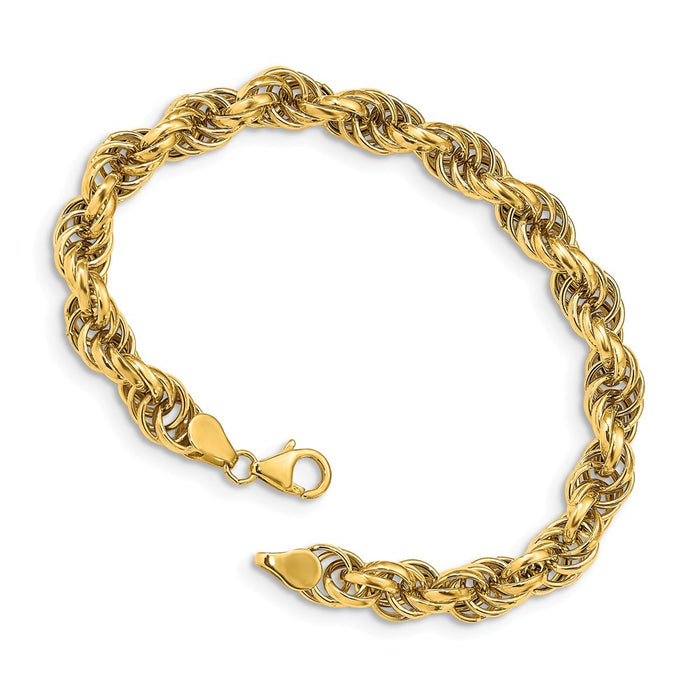 Million Charms 14k Yellow Gold Fancy 7mm Rope Bracelet, Chain Length: 7.5 inches