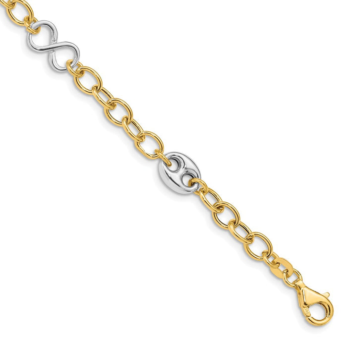 Million Charms 14K Two-tone Polished Fancy Link Bracelet, Chain Length: 7.25 inches