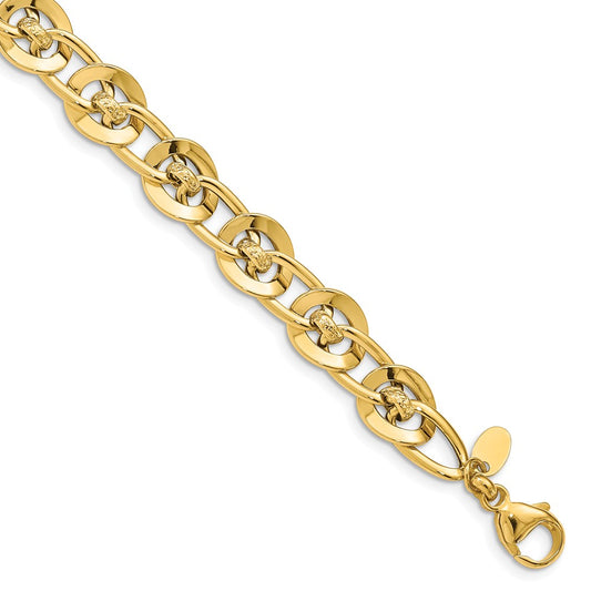 Million Charms 14k Yellow Gold Polished Fancy Link Bracelet, Chain Length: 8 inches