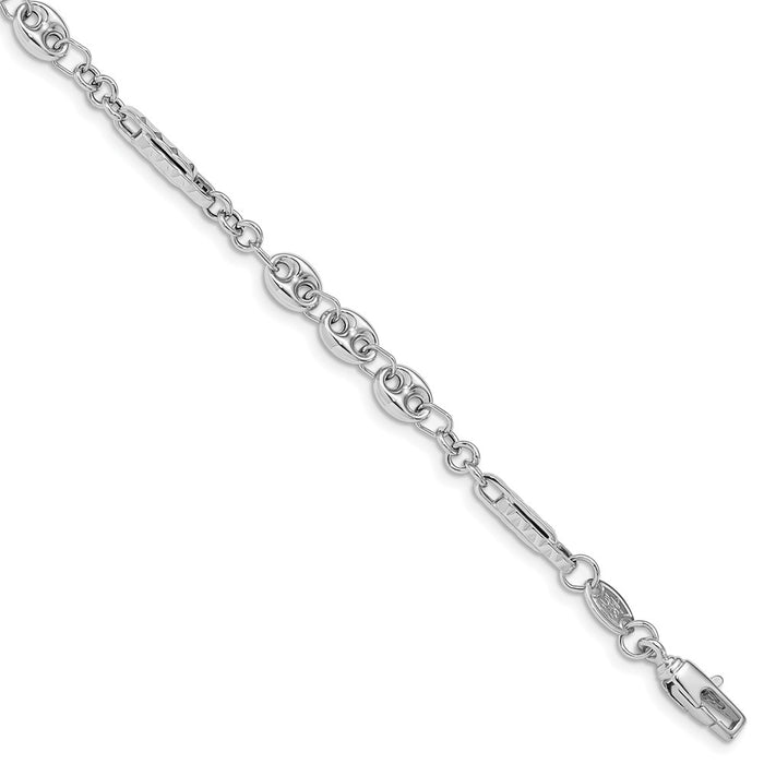 Million Charms 14K White Gold Polished Fancy Link Bracelet, Chain Length: 7.5 inches