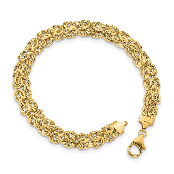 Million Charms 14k Yellow Gold Polished Fancy Byzantine Link Bracelet, Chain Length: 8 inches