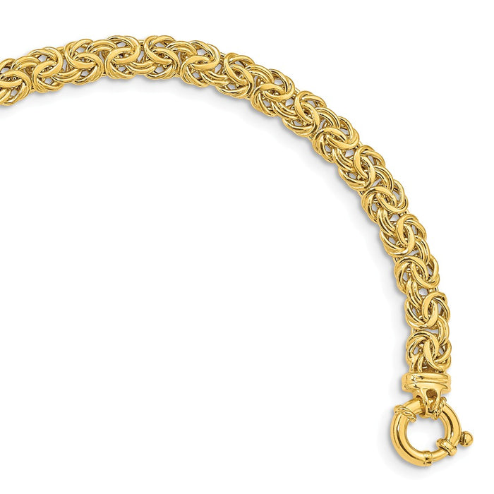 Million Charms 14k Yellow Gold Fancy 7mm Flat Byzantine Bracelet, Chain Length: 7.5 inches
