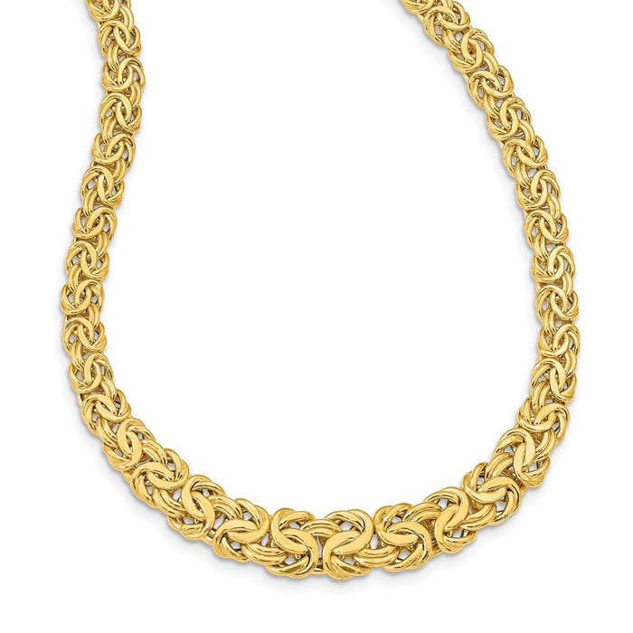 Million Charms 14k Yellow Gold, Necklace Chain, Fancy Graduated 7-12mm Flat Byzantine Necklace, Chain Length: 17.5 inches