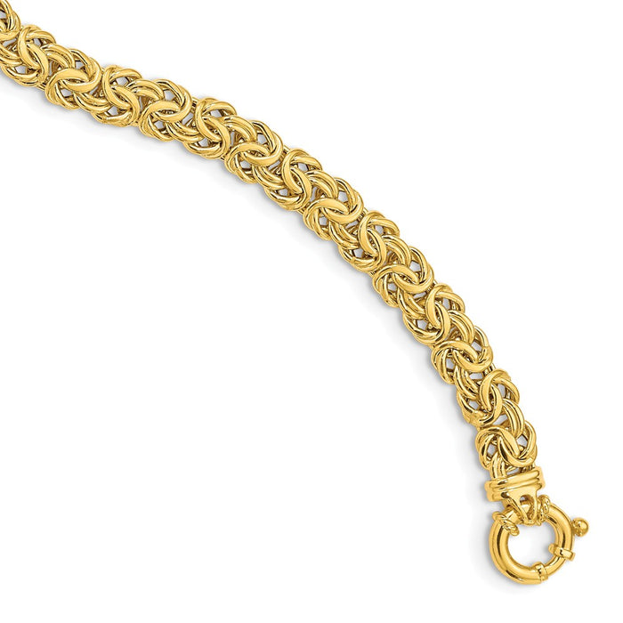 Million Charms 14k Yellow Gold Fancy 8mm Flat Byzantine Bracelet, Chain Length: 7.5 inches