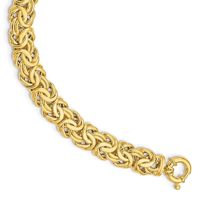 Million Charms 14k Yellow Gold Fancy 11mm Flat Byzantine Bracelet, Chain Length: 7.5 inches