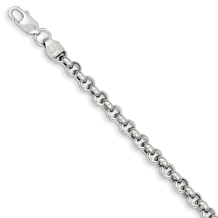 Million Charms 14k White Gold 8.5in 4.75mm Polished Fancy Rolo Link Bracelet, Chain Length: 8.5 inches
