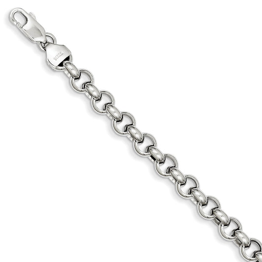Million Charms 14k White Gold 7.5in 6.25mm Polished Fancy Rolo Link Bracelet, Chain Length: 7.5 inches