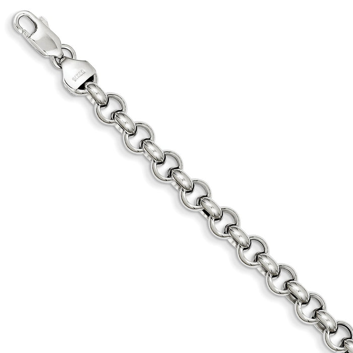 Million Charms 14k White Gold 7.5in 6.25mm Polished Fancy Rolo Link Bracelet, Chain Length: 7.5 inches