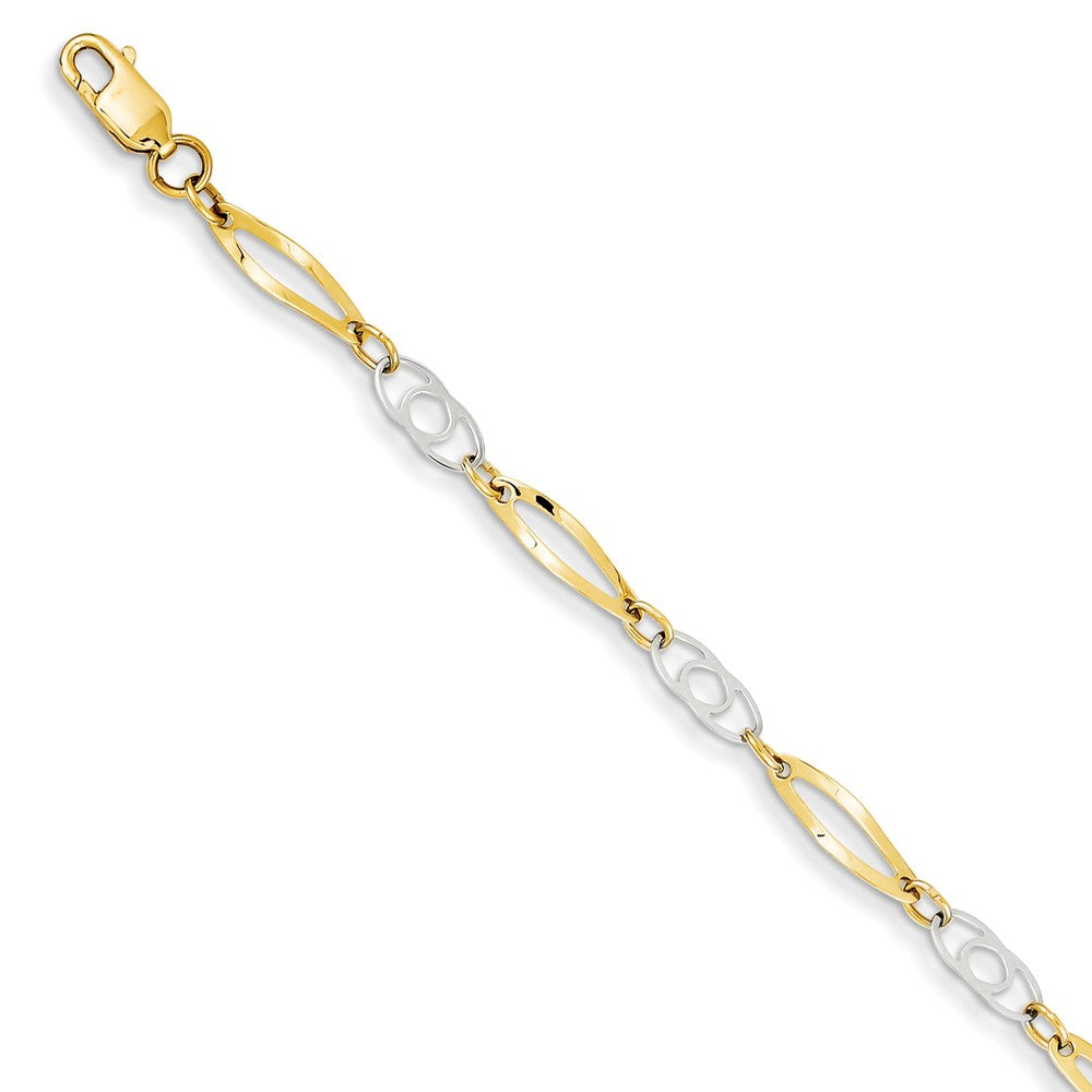 Million Charms 14k Two-Tone 7in Polished Fancy Link Bracelet, Chain Length: 7 inches
