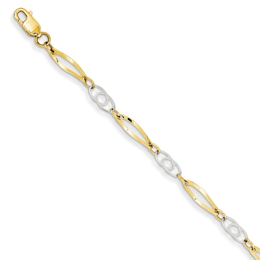 Million Charms 14k Two-Tone 7in Polished Fancy Link Bracelet, Chain Length: 7 inches