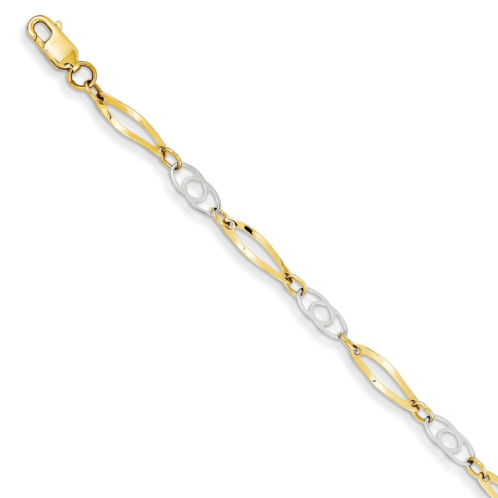 Million Charms 14k Two-Tone 7in Polished Fancy Link Bracelet, Chain Length: 7 inches