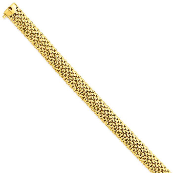 Million Charms 14k Yellow Gold 7.25in 9.25mm Polished Mesh Bracelet, Chain Length: 7.25 inches
