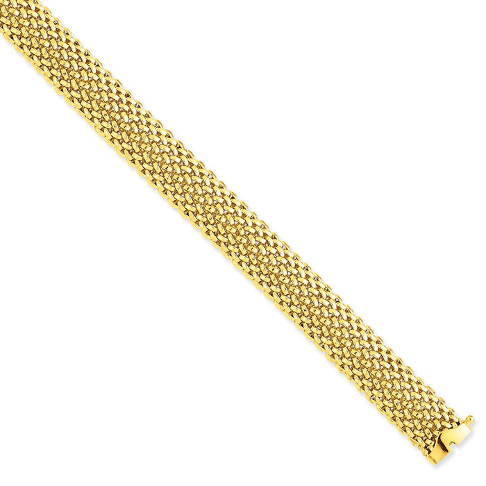 Million Charms 14k Yellow Gold 7.25in 12.5mm Polished Mesh Bracelet, Chain Length: 7.25 inches