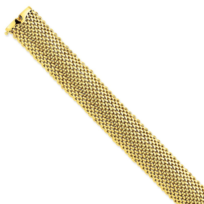 Million Charms 14k Yellow Gold 7.25in 18.75mm Polished Mesh Bracelet, Chain Length: 7.25 inches