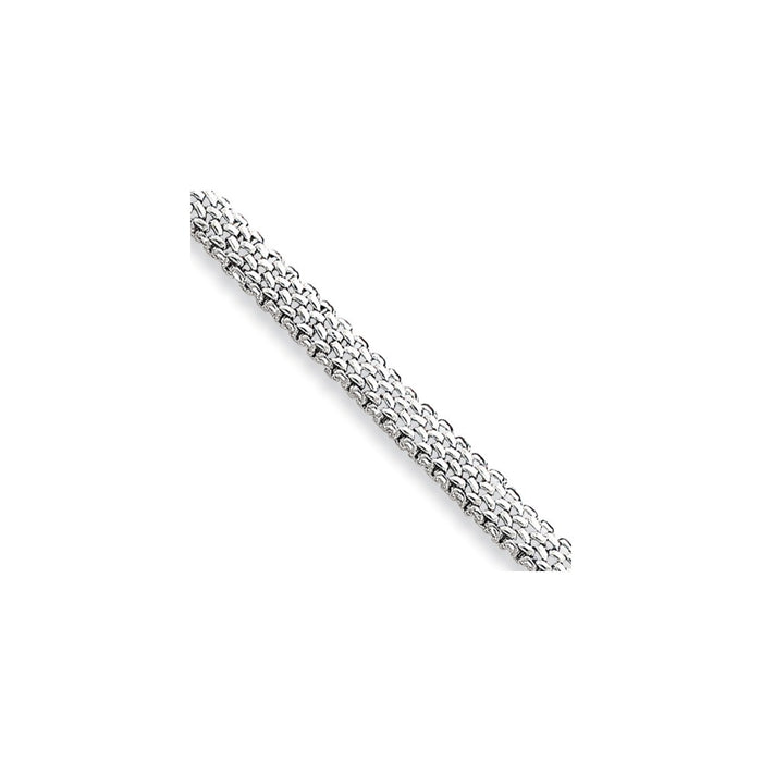 Million Charms 14k White Gold 7.25in 7mm Polished Mesh Bracelet, Chain Length: 7.25 inches