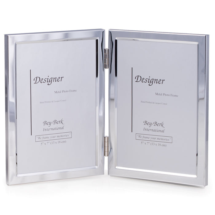 Occasion Gallery Silver Color Silver Plated Double 5"x7" Picture Frame. 5.15 L x 0.5 W x 7.25 H in.