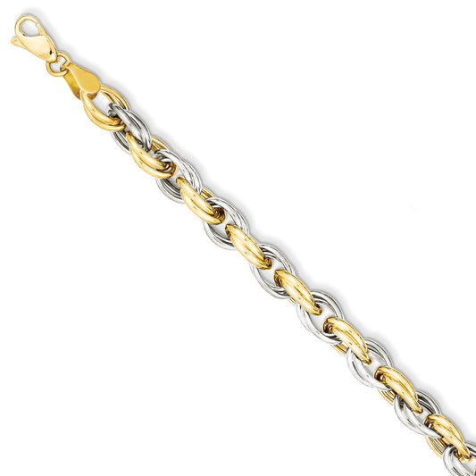Million Charms 14k Two-tone Fancy Hollow Link Bracelet, Chain Length: 7.75 inches