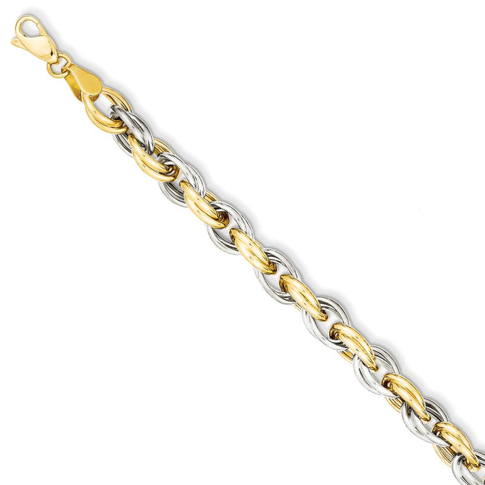 Million Charms 14k Two-tone Fancy Hollow Link Bracelet, Chain Length: 7.75 inches