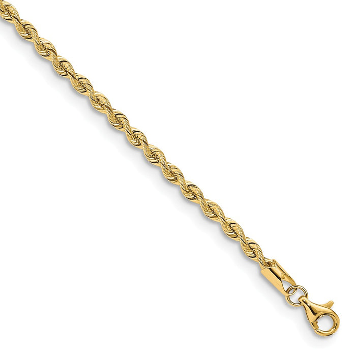 Million Charms 14k Yellow Gold 2.65mm Silky Rope Chain, Chain Length: 7 inches