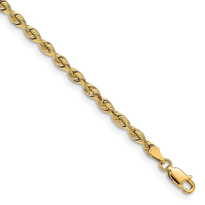 Million Charms 14k Yellow Gold 3.25mm Silky Rope Chain, Chain Length: 7 inches