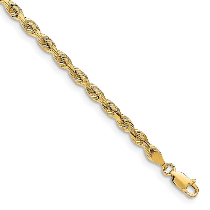 Million Charms 14k Yellow Gold 4.0mm Silky Rope Chain, Chain Length: 7 inches
