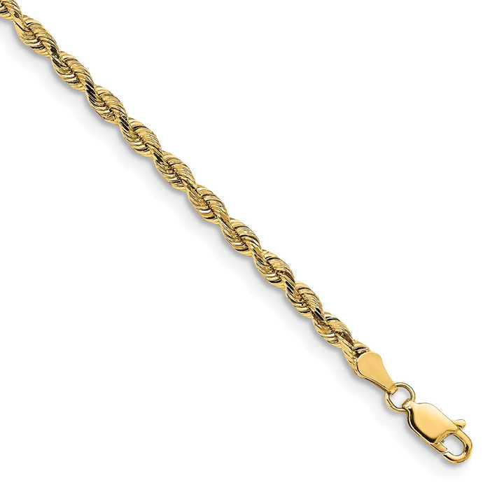 Million Charms 14k Yellow Gold 3mm Diamond-Cut Silky Rope Chain, Chain Length: 7 inches
