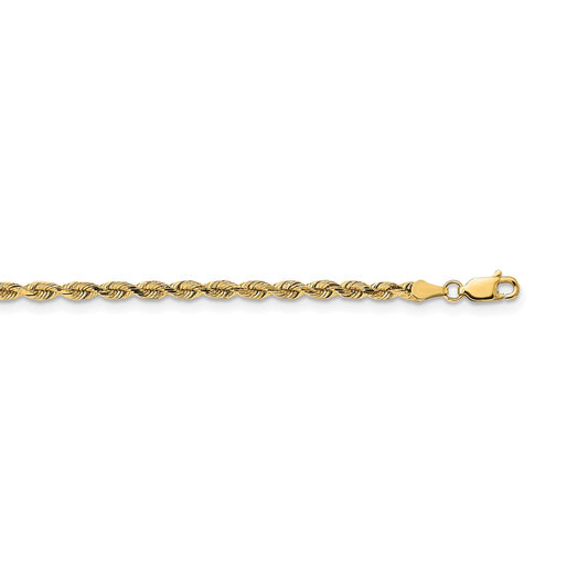 Million Charms 14k Yellow Gold, Necklace Chain, 3mm Diamond-Cut Silky Rope Chain, Chain Length: 24 inches
