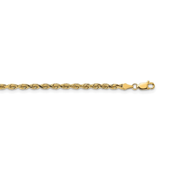 Million Charms 14k Yellow Gold, Necklace Chain, 3mm Diamond-Cut Silky Rope Chain, Chain Length: 24 inches