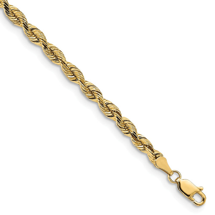 Million Charms 14k Yellow Gold 3.75mm Diamond-Cut Silky Rope Chain, Chain Length: 7 inches