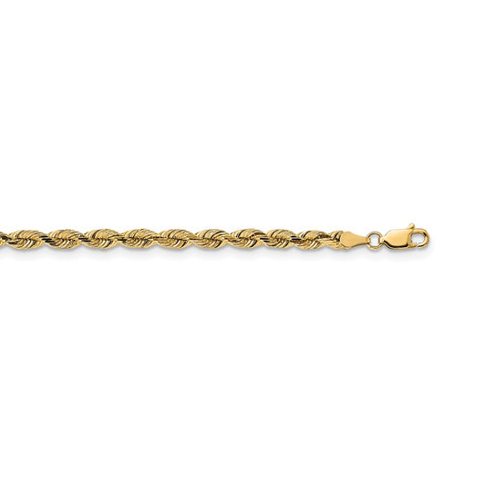 Million Charms 14k Yellow Gold, Necklace Chain, 3.75mm Diamond-Cut Silky Rope Chain, Chain Length: 20 inches