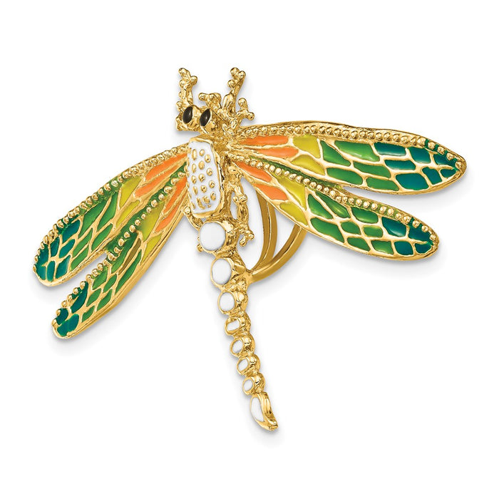 Million Charms 14K Yellow Gold Themed Multi-Color Enamel Dragonfly Charm