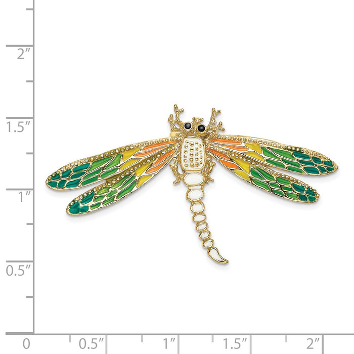 Million Charms 14K Yellow Gold Themed Multi-Color Enamel Dragonfly Charm