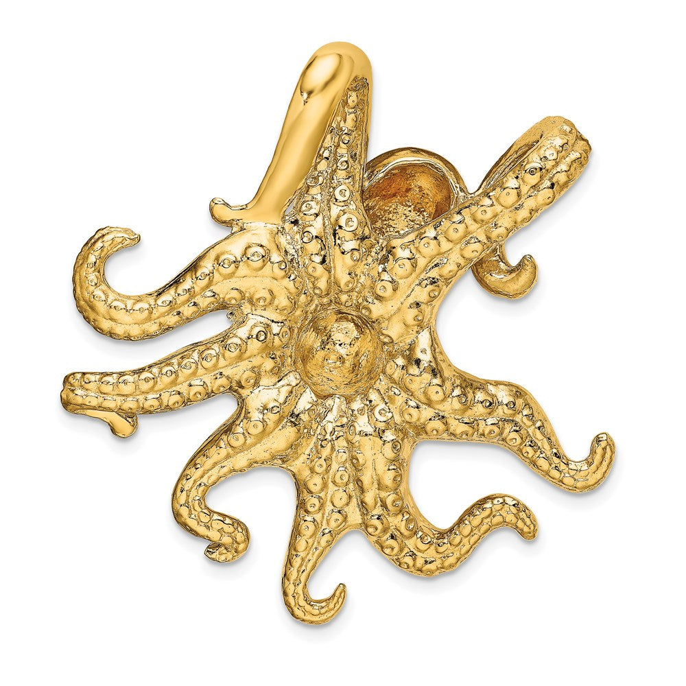 Million Charms 14K Yellow Gold Themed Polished & Textured Underside Octopus Slide