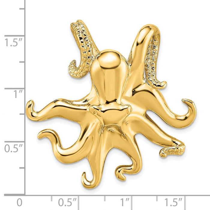 Million Charms 14K Yellow Gold Themed Polished & Textured Underside Octopus Slide