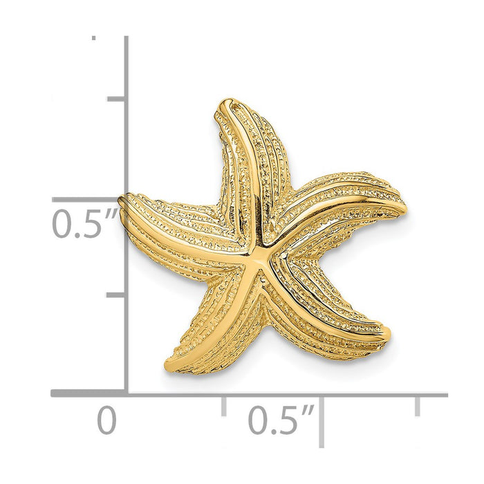 Million Charms 14K Yellow Gold Themed Polished & Textured Nautical Starfish Slide