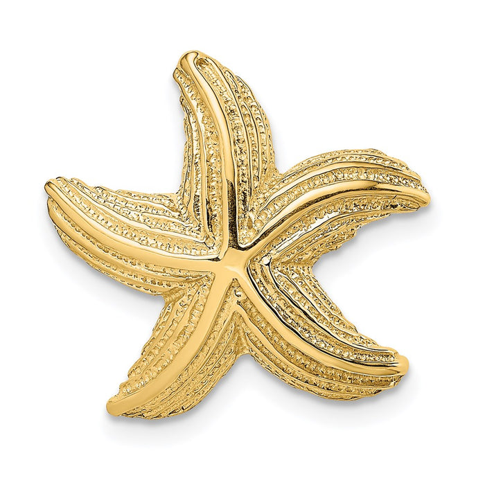 Million Charms 14K Yellow Gold Themed Polished & Textured Nautical Starfish Slide