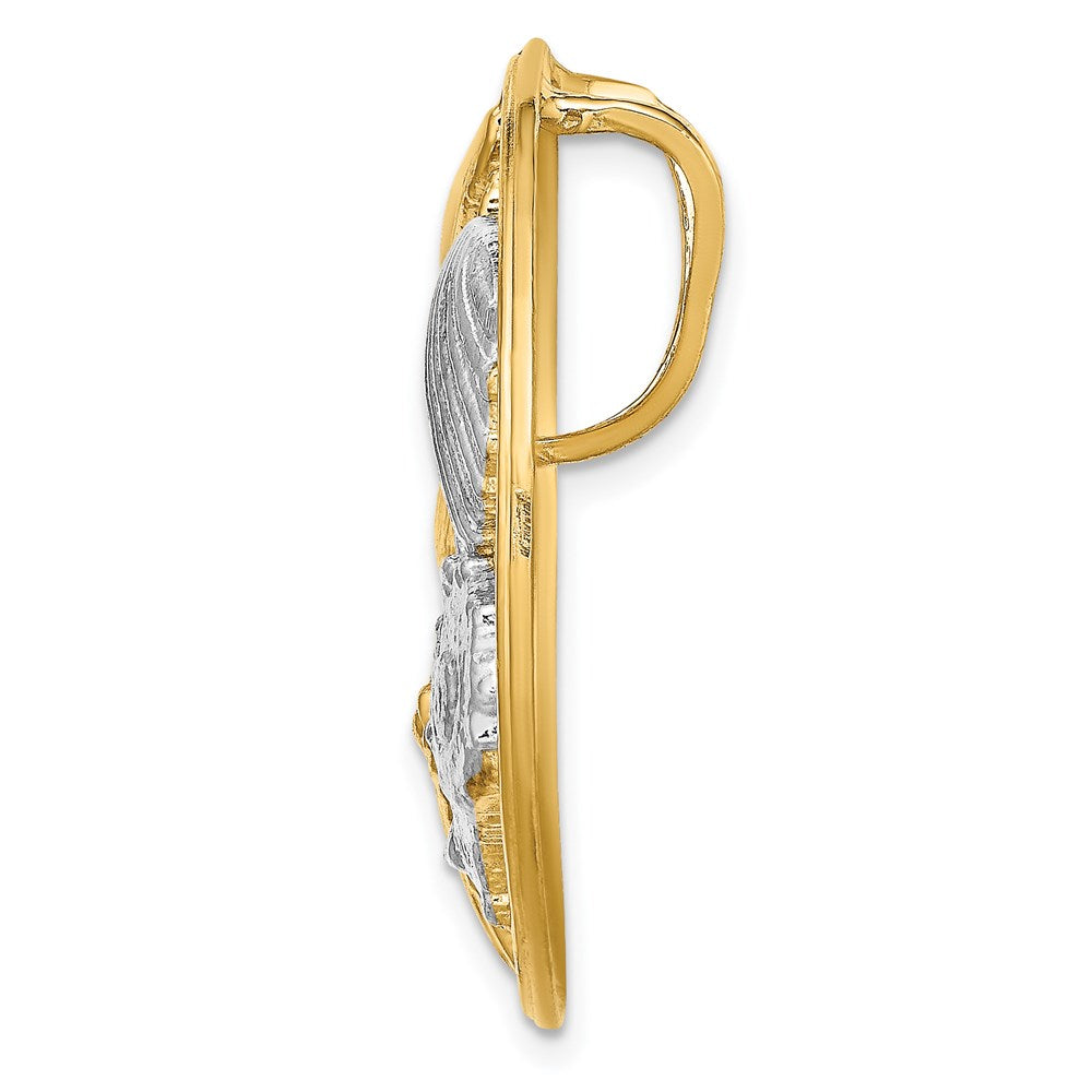 Million Charms 14K Yellow Gold Themed With Rhodium-Plated Shell Cluster In Round Frame Charm