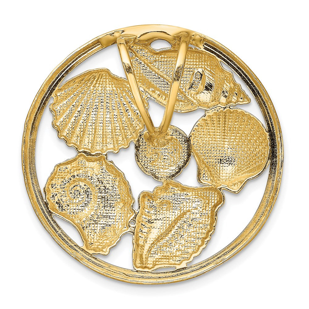 Million Charms 14K Yellow Gold Themed With Rhodium-Plated Shell Cluster In Round Frame Charm